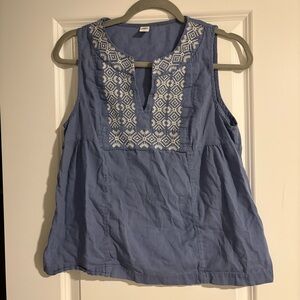 Old Navy Blue Embroidered Sleeveless Tank Top | Boho Cotton | Size M